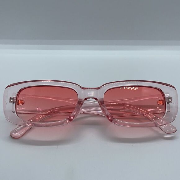 NWT Rectangle Retro Clear Pink Sunglasses 90’s - Picture 8 of 8